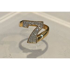 Napier Size 7 Crystal Lucky Number 7 Gold Ring 24KT Plate Casino Gambling Vegas